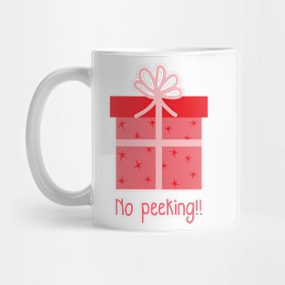 Christmas red Present Gift Box with pink Ribbon - No Peeking! Mug